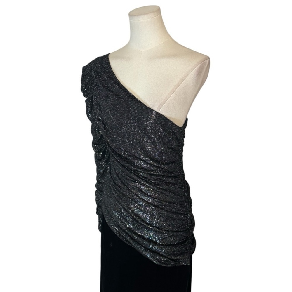 vintage Samir Black Velvet Rainbow Sparkle One-Shoulder Dress 70’s 80’s 9 10 8 7 - Picture 5 of 8